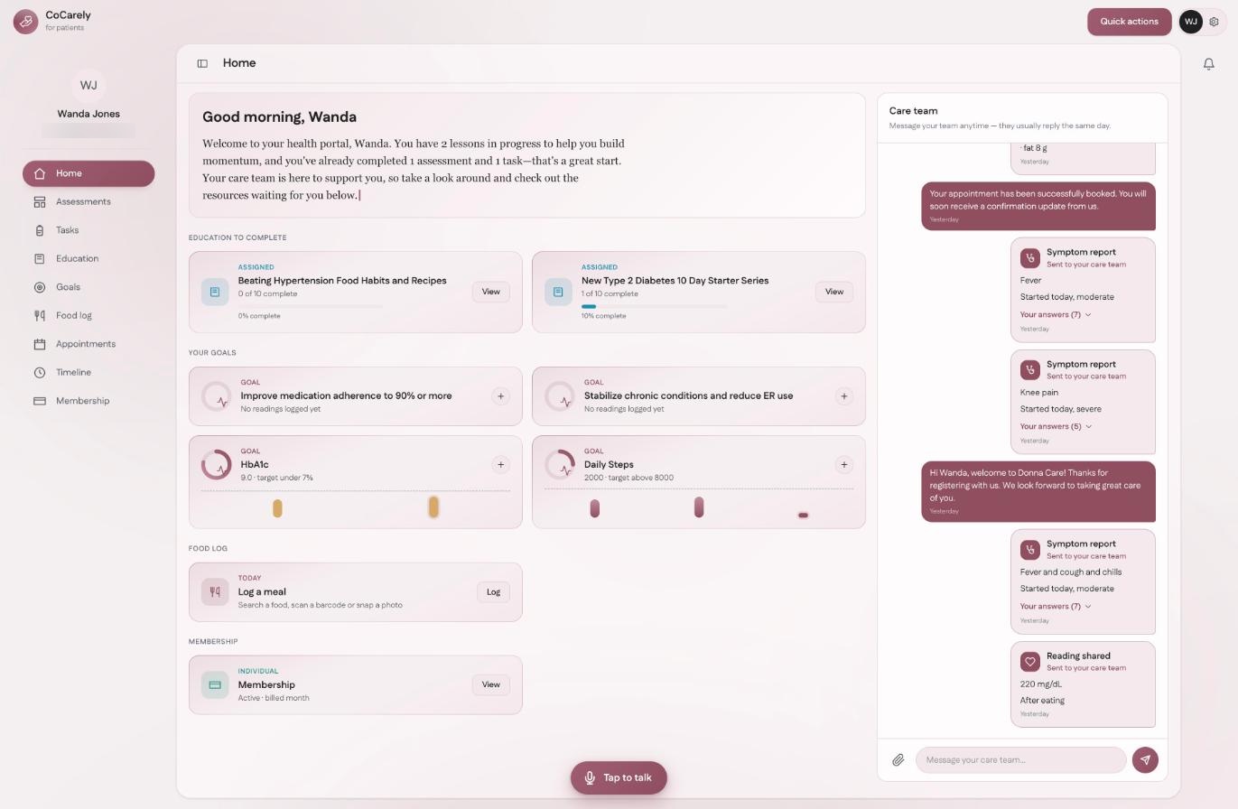 Patient app home